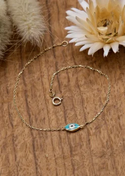 Golden Moments 9ct Yellow Gold Blue Evil Eye Bracelet