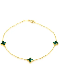 Golden Moments 9ct Yellow Gold 3 x 6.5mm Malachite Clover Petals Bracelet