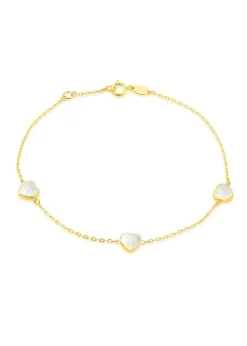 Golden Moments 9ct Yellow Gold 3 x 6mm Mother of Pearls Heart Petals Bracelet