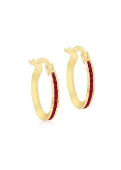Golden Moments 9ct Yellow Gold Round Red CZs Endless Slim Hoop Earrings