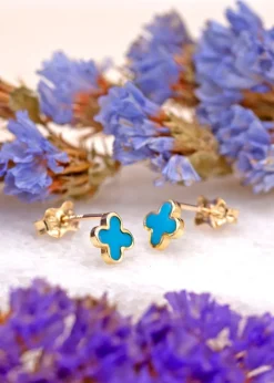 Golden Moments 9ct Yellow Gold Turquiose Petal Studs