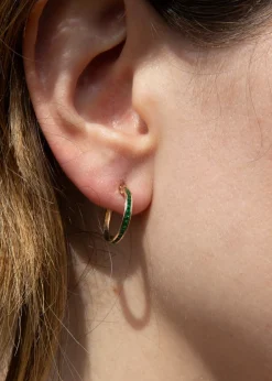 Golden Moments 9ct Yellow Gold Round Green CZs Endless Slim Hoop Earrings