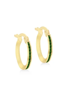 Golden Moments 9ct Yellow Gold Round Green CZs Endless Slim Hoop Earrings
