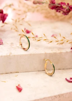 Golden Moments 9ct Yellow Gold Round Green CZs Endless Slim Hoop Earrings