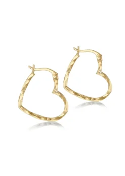 Golden Moments 9ct Yellow Gold Tube Diamond Hoop Cut Creole Earrings