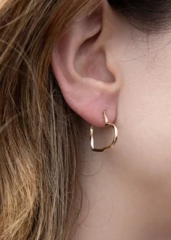 Golden Moments 9ct Yellow Gold Tube Diamond Hoop Cut Creole Earrings