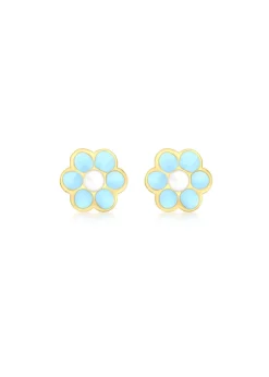 Golden Moments 9ct Yellow Gold Blue Enamel Flower Stud Earrings