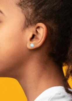 Golden Moments 9ct Yellow Gold Blue Enamel Flower Stud Earrings