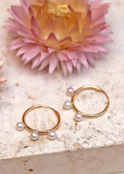 Golden Moments 9ct Yellow Gold Round Fresh Pearls Hoop Earrings