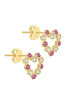 Golden Moments 9ct Yellow Gold Rose & White CZ Heart Stud Earrings