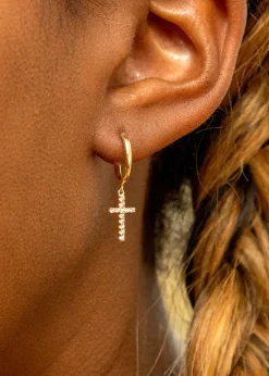 Golden Moments 9ct Yellow Gold CZ Cross Drop Stud Earrings
