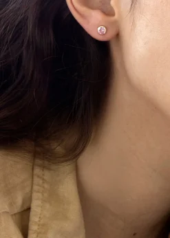 Golden Moments 9ct Yellow Gold Round Pink CZ Stud Earrings