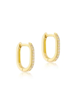 Golden Moments 9ct Yellow Gold CZ Rectangular Hoop Creole Earrings