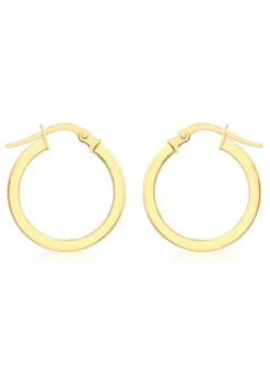 Golden Moments 9ct Yellow Gold Square Tube Round Hoop Creole Earrings