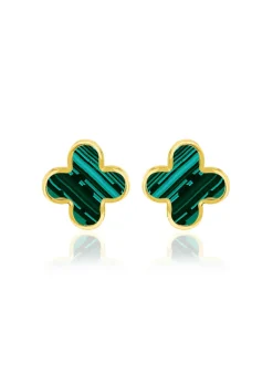 Golden Moments 9ct Yellow Gold Malachite Petal Studs