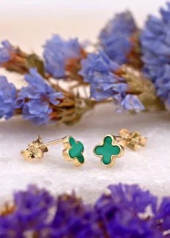 Golden Moments 9ct Yellow Gold Malachite Petal Studs