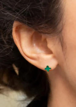 Golden Moments 9ct Yellow Gold Malachite Petal Studs