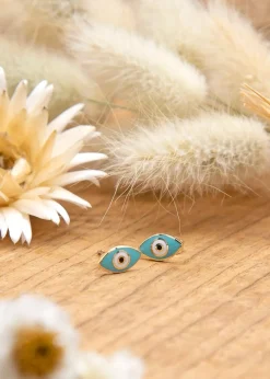 Golden Moments 9ct Yellow Gold Blue Evil Eye Stud Earrings