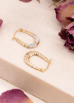 Golden Moments 9ct Yellow Gold Crystalique Oval Creole Earrings