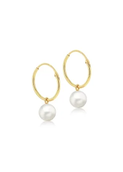 Golden Moments 9ct Yellow Gold Fresh Water Pearl Hoop Drop Earrings