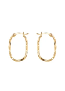 Golden Moments 9ct Yellow Gold Twisted Oval Diamond Cut Hoop Earrings