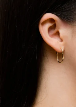 Golden Moments 9ct Yellow Gold Twisted Oval Diamond Cut Hoop Earrings