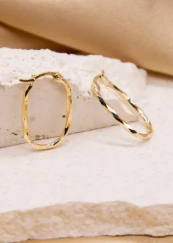 Golden Moments 9ct Yellow Gold Twisted Oval Diamond Cut Hoop Earrings