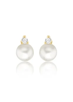 Golden Moments 9ct Yellow Gold Fresh Water Pearls with Round White CZ Stud Earrings
