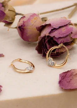 Golden Moments 9ct Yellow Gold Crystalique Heart Creole Earrings