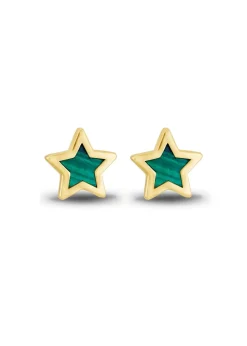 Golden Moments 9ct Yellow Gold Green Star Stud Earring