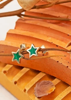Golden Moments 9ct Yellow Gold Green Star Stud Earring