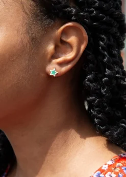 Golden Moments 9ct Yellow Gold Green Star Stud Earring