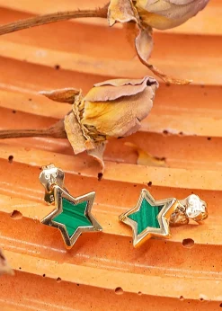 Golden Moments 9ct Yellow Gold Green Star Stud Earring