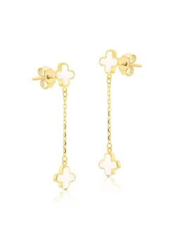 Golden Moments 9ct Yellow Gold  Mother of Pearls Clover Petals Drop Stud Earrings