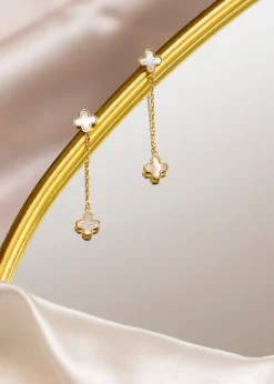 Golden Moments 9ct Yellow Gold  Mother of Pearls Clover Petals Drop Stud Earrings