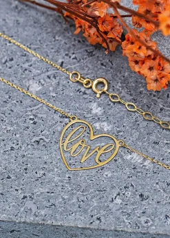 Golden Moments 9ct Yellow Gold 'Love' Heart Adjustable Necklace