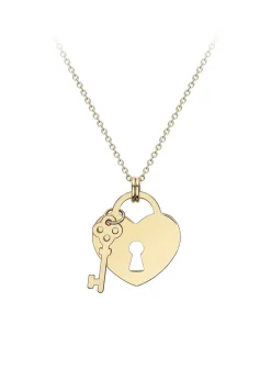 Golden Moments 9ct Yellow Gold Heart-Padlock and Key Adjustable Necklace