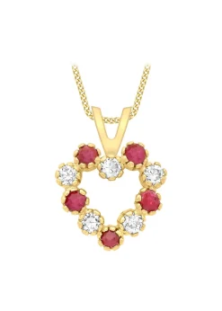 Golden Moments 9ct Yellow Gold White and Red CZ Heart Pendant
