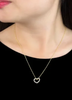 Golden Moments 9ct Yellow Gold CZ Heart-Outline Slider Pendant Adjustable Necklace