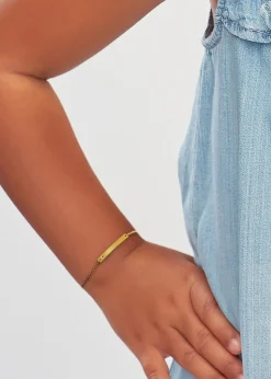 Golden Moments Gold Plated ID Bar August Birthstone CZ Bracelet