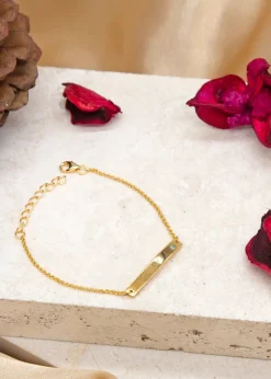 Golden Moments Gold Plated ID Bar March Birthstone CZ Bracelet