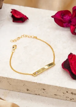 Golden Moments Gold Plated ID Bar February Birthstone CZ Bracelet