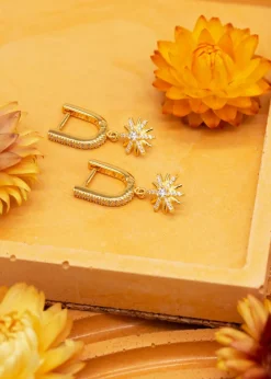 Golden Moments Gold Plated White CZ Star Drop Huggy Earrings