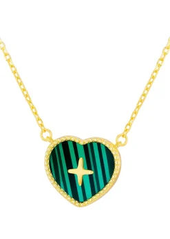 Golden Moments Gold Plated Heart Malachite with Cross Detail Necklace