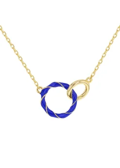 Golden Moments Gold Plated Blue Enamel Double Ring Interlock Necklace