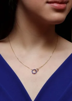 Golden Moments Gold Plated Blue Enamel Double Ring Interlock Necklace