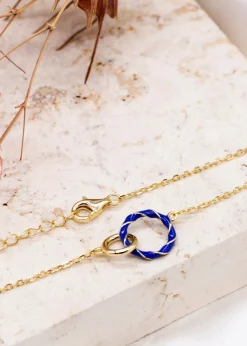 Golden Moments Gold Plated Blue Enamel Double Ring Interlock Necklace