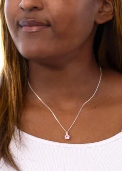 Golden Moments Pink Round Pink CZ Necklace