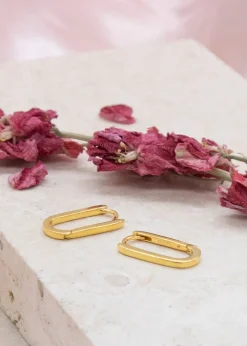 Golden Moments Sterling Silver Yellow Gold Plated Rectangular Hoop Creole Earrings