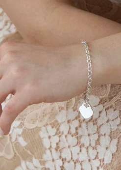 Golden Moments Sterling Silver Solid Heart-Charm Belcher Bracelet